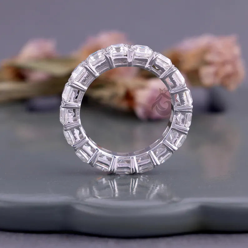 4.00MM Asscher Cut Moissanite Eternity Band, 14K White Gold Stacking Ring