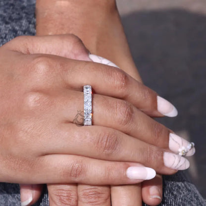 4.00MM Asscher Cut Moissanite Eternity Band, 14K White Gold Stacking Ring
