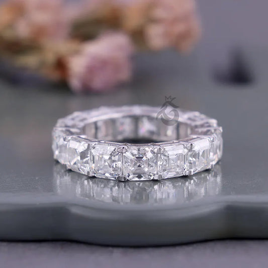 5MM Asscher Cut Moissanite Eternity Band, Prong Set Stackable Ring