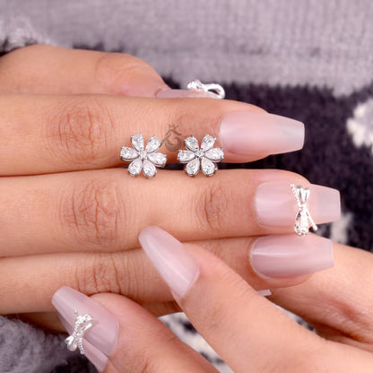 Pear Cut Moissanite Flower Stud Earrings, Screw Back Earrings for Women