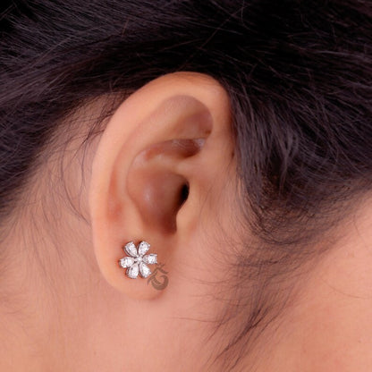Pear Cut Moissanite Flower Stud Earrings, Screw Back Earrings for Women