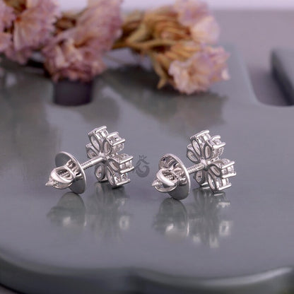 Pear Cut Moissanite Flower Stud Earrings, Screw Back Earrings for Women