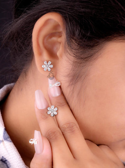 Pear Cut Moissanite Flower Stud Earrings, Screw Back Earrings for Women