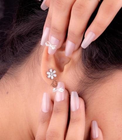 Pear Cut Moissanite Flower Stud Earrings, Screw Back Earrings for Women