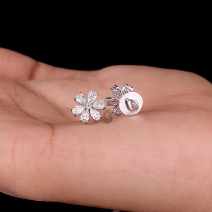 Pear Cut Moissanite Flower Stud Earrings, Screw Back Earrings for Women