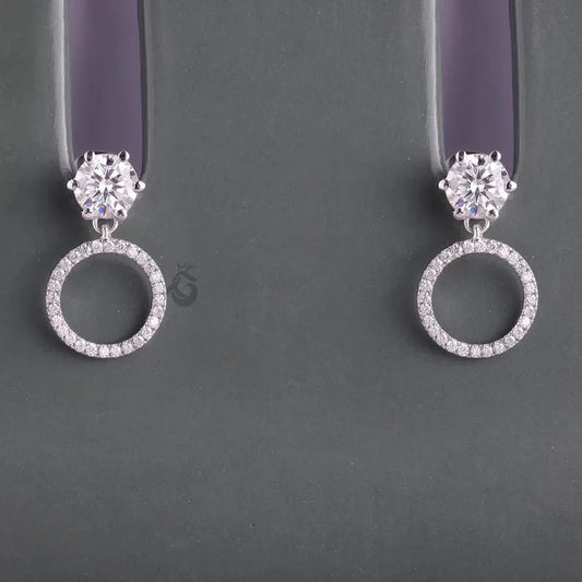 Round Moissanite Open Circle Drop Earrings, 14K White Gold Dangle Studs