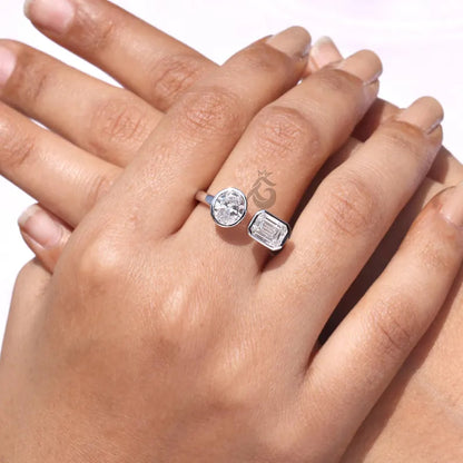 Emerald & Oval Lab Diamond Toi et Moi Ring, Two Stone Engagement Ring