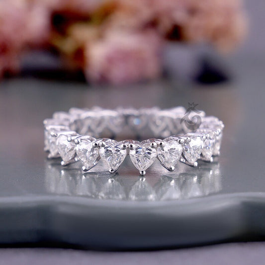 3.50 MM Heart Cut Moissanite Eternity Band, Delicate Wedding Ring for Women