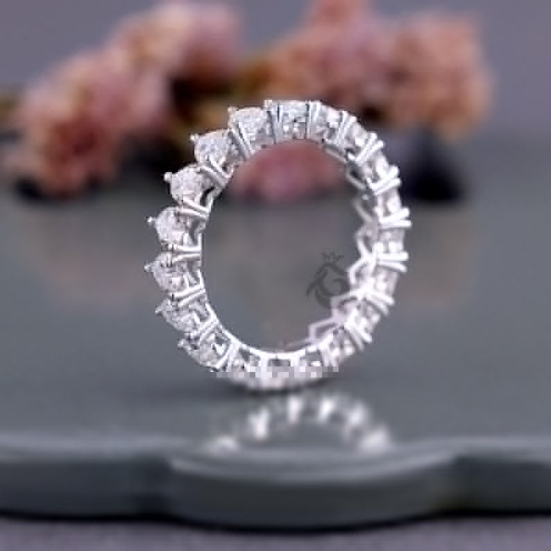 3.50 MM Heart Cut Moissanite Eternity Band, Delicate Wedding Ring for Women