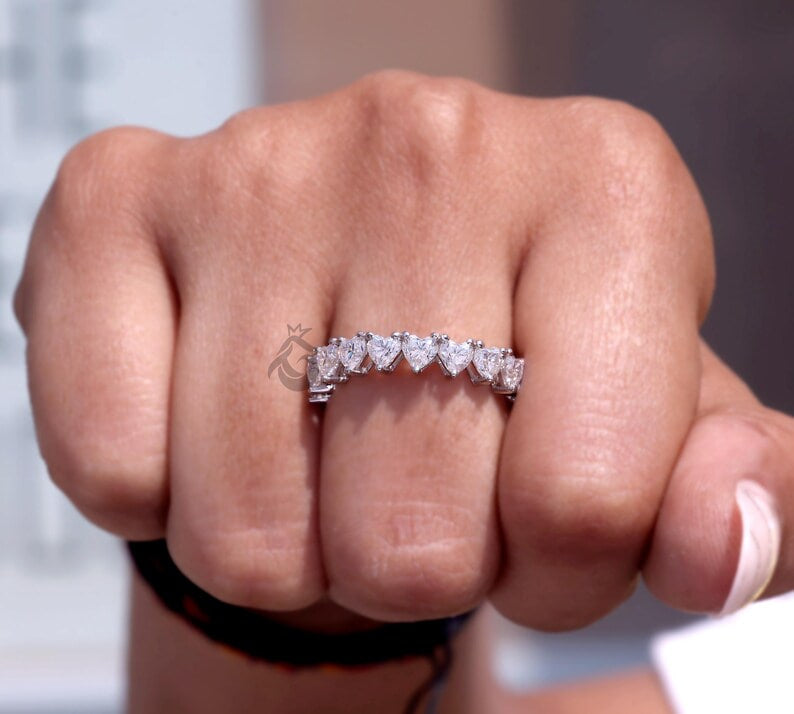 3.50 MM Heart Cut Moissanite Eternity Band, Delicate Wedding Ring for Women