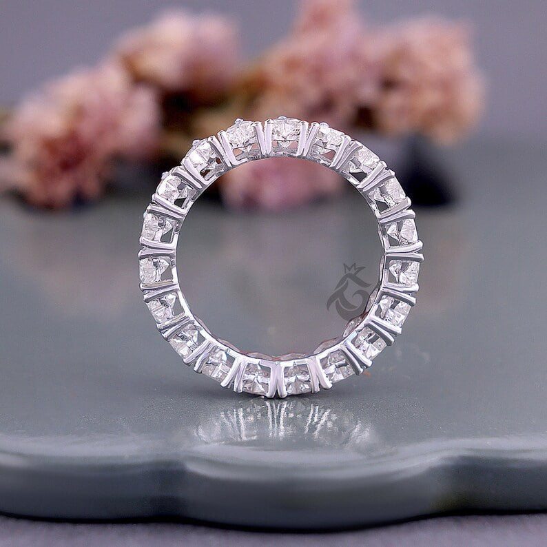 3.50 MM Heart Cut Moissanite Eternity Band, Delicate Wedding Ring for Women