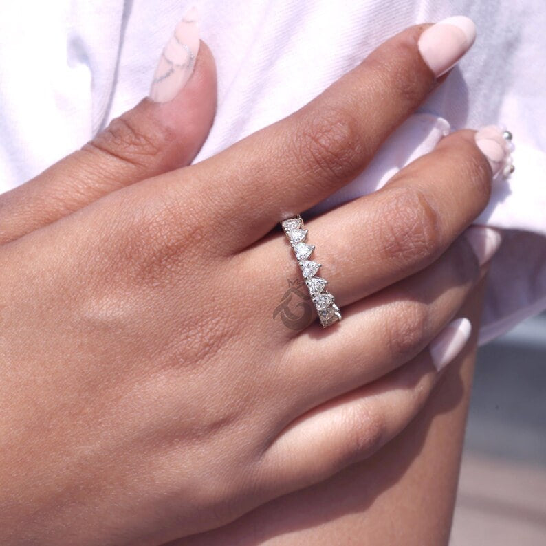 3.50 MM Heart Cut Moissanite Eternity Band, Delicate Wedding Ring for Women