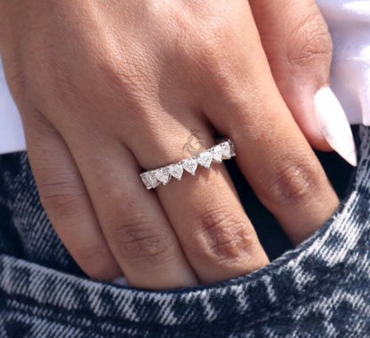 3.50 MM Heart Cut Moissanite Eternity Band, Delicate Wedding Ring for Women