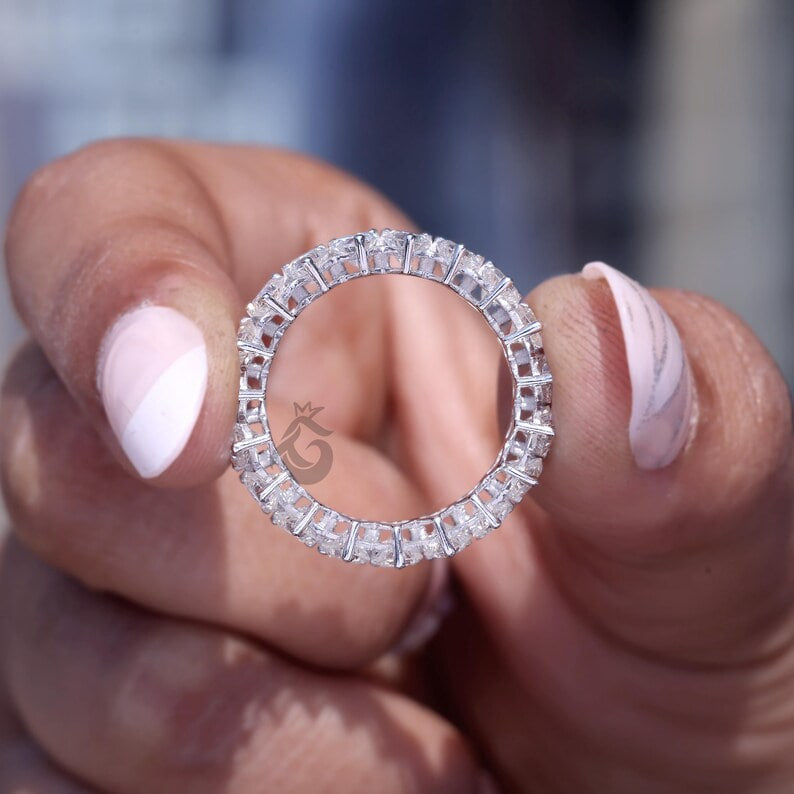 3.50 MM Heart Cut Moissanite Eternity Band, Delicate Wedding Ring for Women