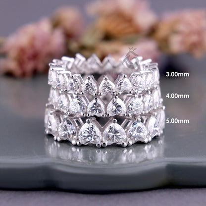3.50 MM Heart Cut Moissanite Eternity Band, Delicate Wedding Ring for Women