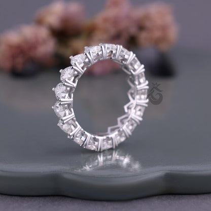 4MM Heart Cut Moissanite Wedding Band, Full Eternity Stackable Band for Her