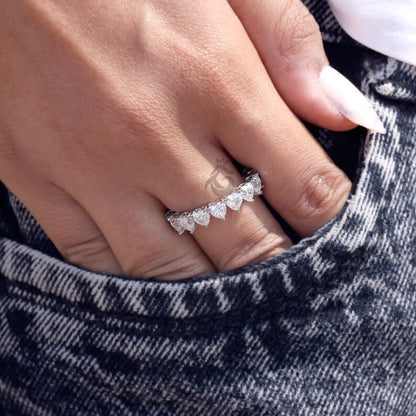 4MM Heart Cut Moissanite Wedding Band, Full Eternity Stackable Band for Her