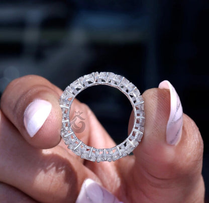 4MM Heart Cut Moissanite Wedding Band, Full Eternity Stackable Band for Her