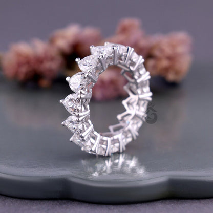 5MM Heart Cut Moissanite Eternity Band, Prong Set Engagement Ring, Stackable Wedding Band
