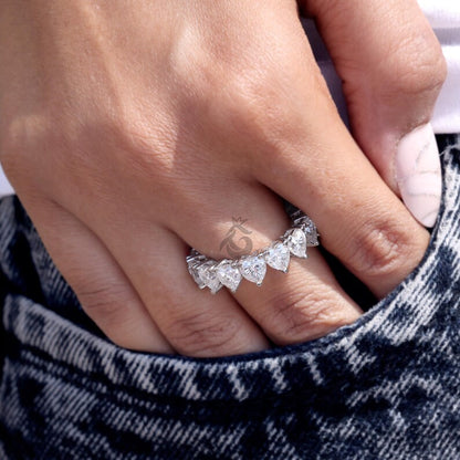 5MM Heart Cut Moissanite Eternity Band, Prong Set Engagement Ring, Stackable Wedding Band
