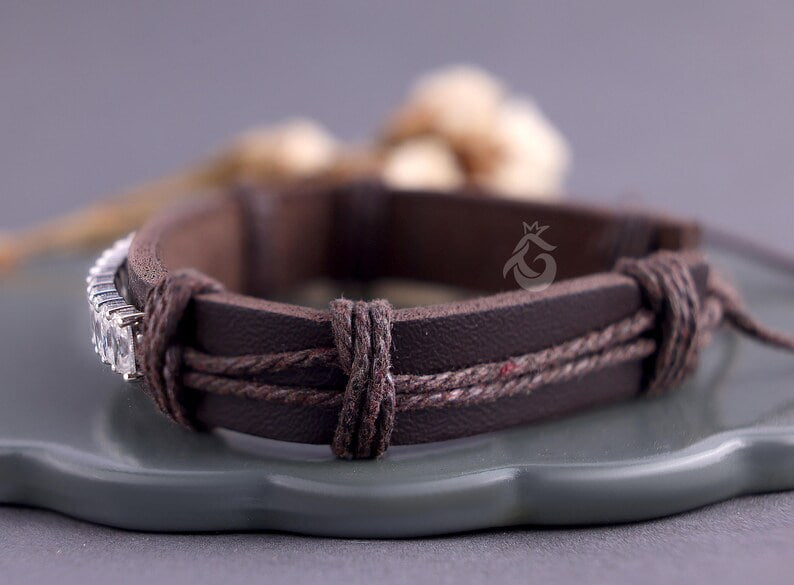 6.90 CT Radiant Moissanite Leather Bracelet for Men, Adjustable Minimalist Gift