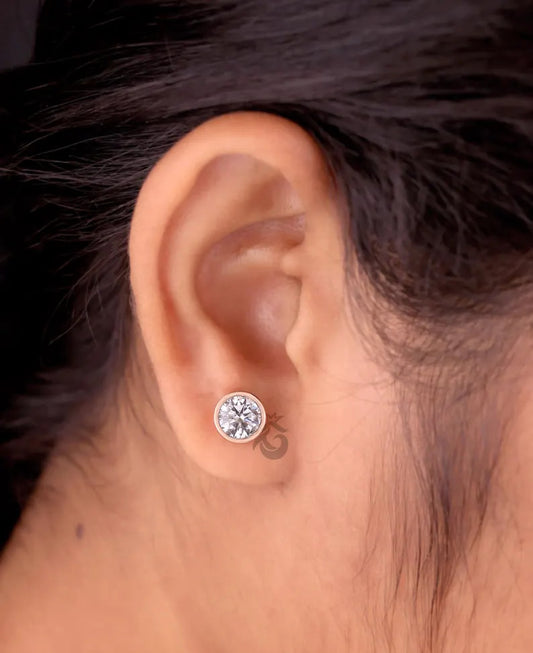 2.06 CT Round Moissanite Stud Earrings, Bezel Set Screw Backs, 14K Rose Gold
