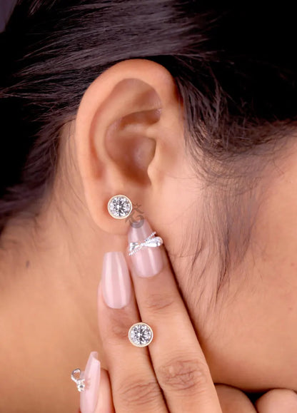 2.06 CT Round Moissanite Stud Earrings, Bezel Set Screw Backs, 14K Rose Gold