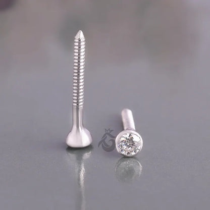 Round Moissanite Stud Earrings for Women, Bezel Set, Screw Back, Minimalist Gold Studs