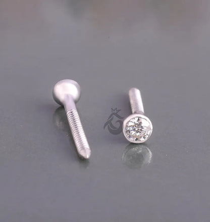 Round Moissanite Stud Earrings for Women, Bezel Set, Screw Back, Minimalist Gold Studs