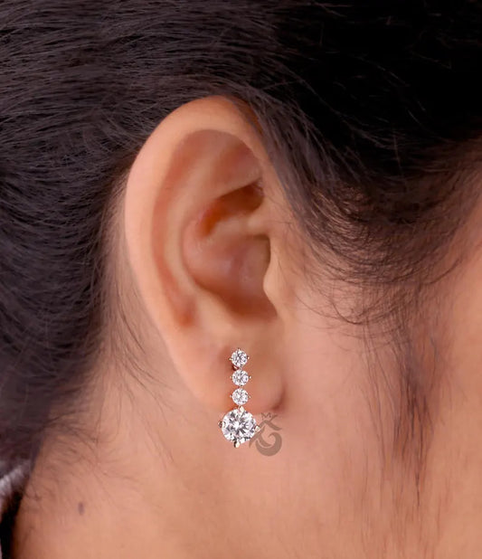 2.90 TCW Round Moissanite Dangle Earrings, Screw Back Bridal Earrings, Rose Gold Gift for Her