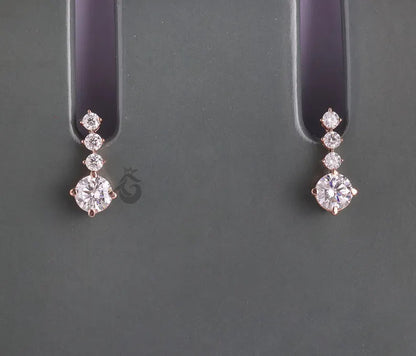 2.90 TCW Round Moissanite Dangle Earrings, Screw Back Bridal Earrings, Rose Gold Gift for Her