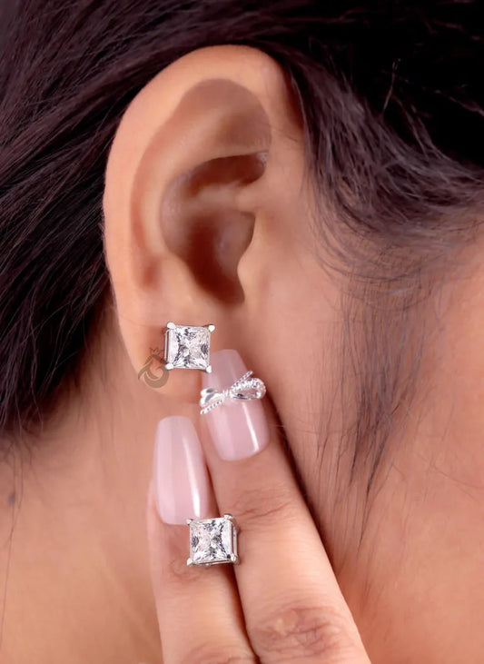 4.30 CT Princess Cut Moissanite Stud Earrings, Screw Back Wedding Earrings for Her