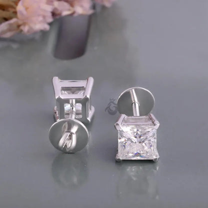4.30 CT Princess Cut Moissanite Stud Earrings, Screw Back Wedding Earrings for Her