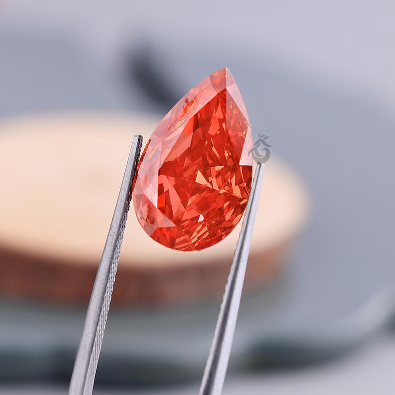 7.40 CT Pear Cut Fancy Vivid Red Lab Grown Diamond, VVS Clarity Loose Diamond for Ring or Gift
