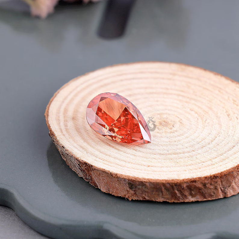 7.40 CT Pear Cut Fancy Vivid Red Lab Grown Diamond, VVS Clarity Loose Diamond for Ring or Gift