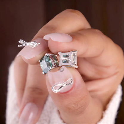 5.40 TCW Fantasy Square Cyan Blue Moissanite Stud Earrings, Screw Back Solitaire Earrings for Her