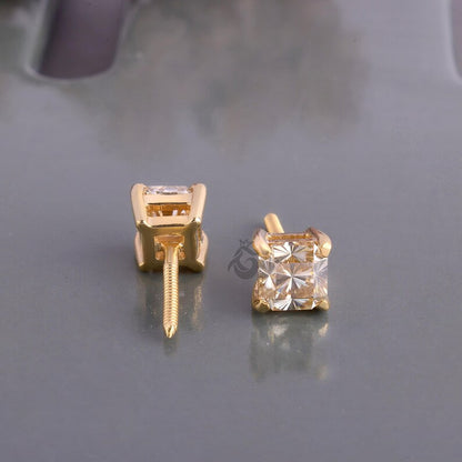1.60 TCW Yellow Fantasy Square Moissanite Stud Earrings, Screw Back Tiny Earrings for Women/Men