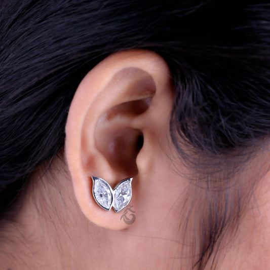3.25 TW Marquise Cut Moissanite Double Leaf Stud Earrings, Screw Back Wedding Earrings for Her
