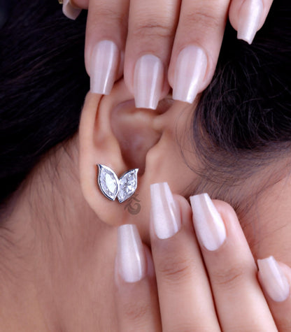 3.25 TW Marquise Cut Moissanite Double Leaf Stud Earrings, Screw Back Wedding Earrings for Her