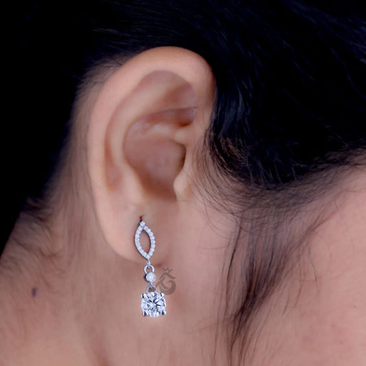 14K White Gold Round Moissanite Drop Earrings – Screw Back Dangle Wedding Earrings for Women