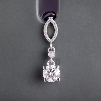 14K White Gold Round Moissanite Drop Earrings – Screw Back Dangle Wedding Earrings for Women