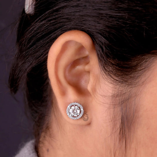 2.40 TCW Round Moissanite Halo Stud Earrings – 4 Prong Screw Back Wedding Earrings for Women