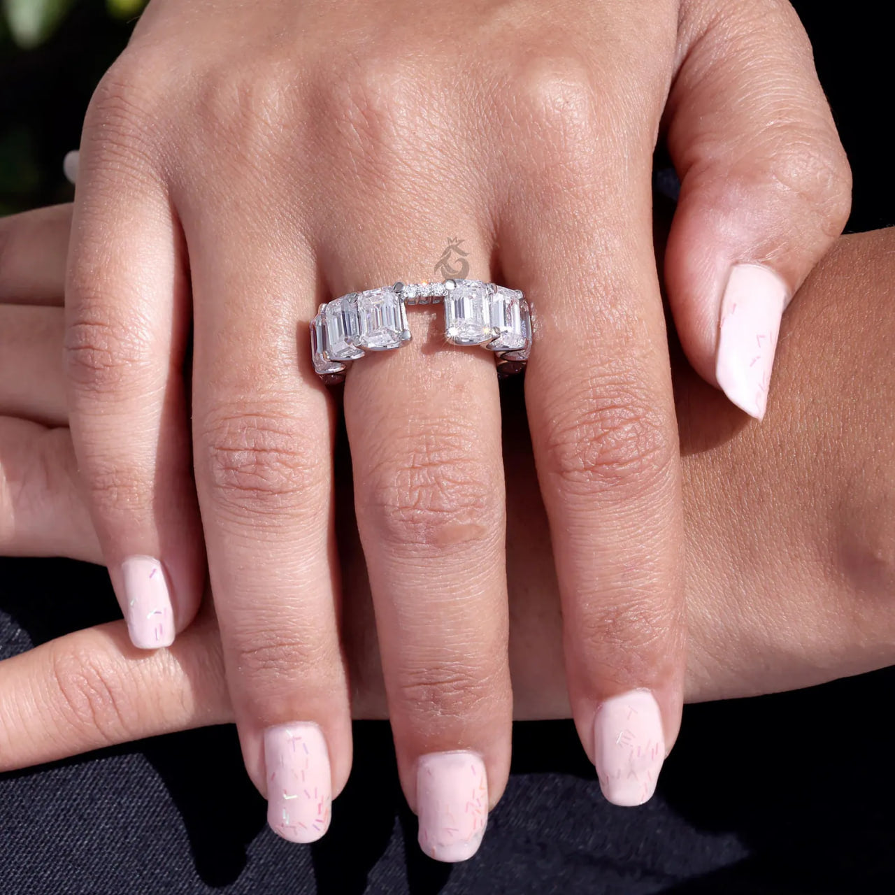 9.00 CT Emerald & Round Cut Moissanite Eternity Band – Custom U-Prong Wedding or Promise Ring