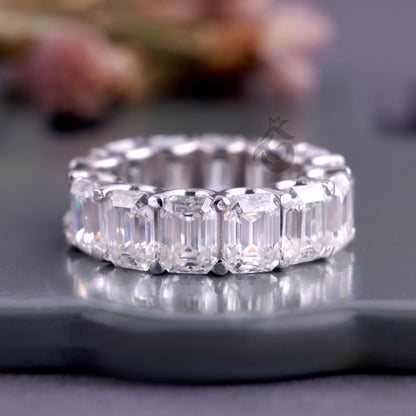 7x5MM Emerald Cut Moissanite Full Eternity Wedding Band, U-Prong Stackable Matching Ring