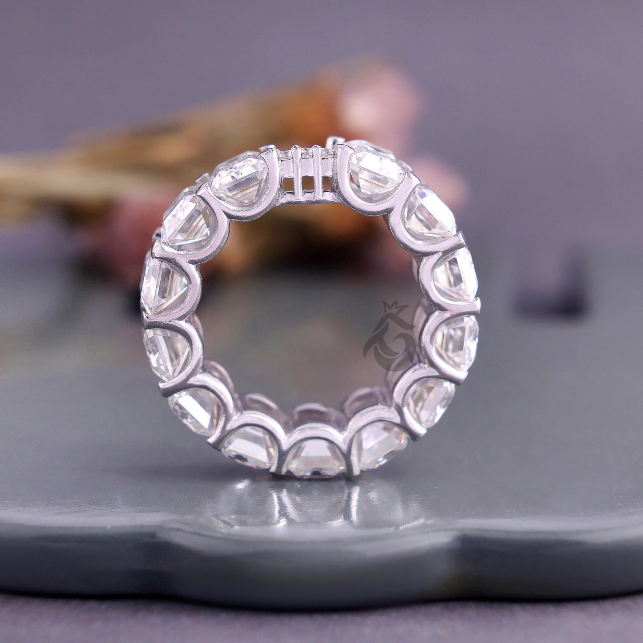 7x5MM Emerald Cut Moissanite Full Eternity Wedding Band, U-Prong Stackable Matching Ring