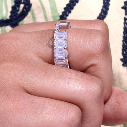 7x5MM Emerald Cut Moissanite Full Eternity Wedding Band, U-Prong Stackable Matching Ring