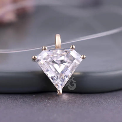 3.20 CT Unique Cut Moissanite Solitaire Pendant, 18K Yellow Gold Invisible Necklace in All Lengths