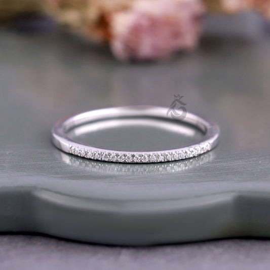 1.20MM Lab Diamond Half Eternity Band, 14K White Gold Dainty Ring