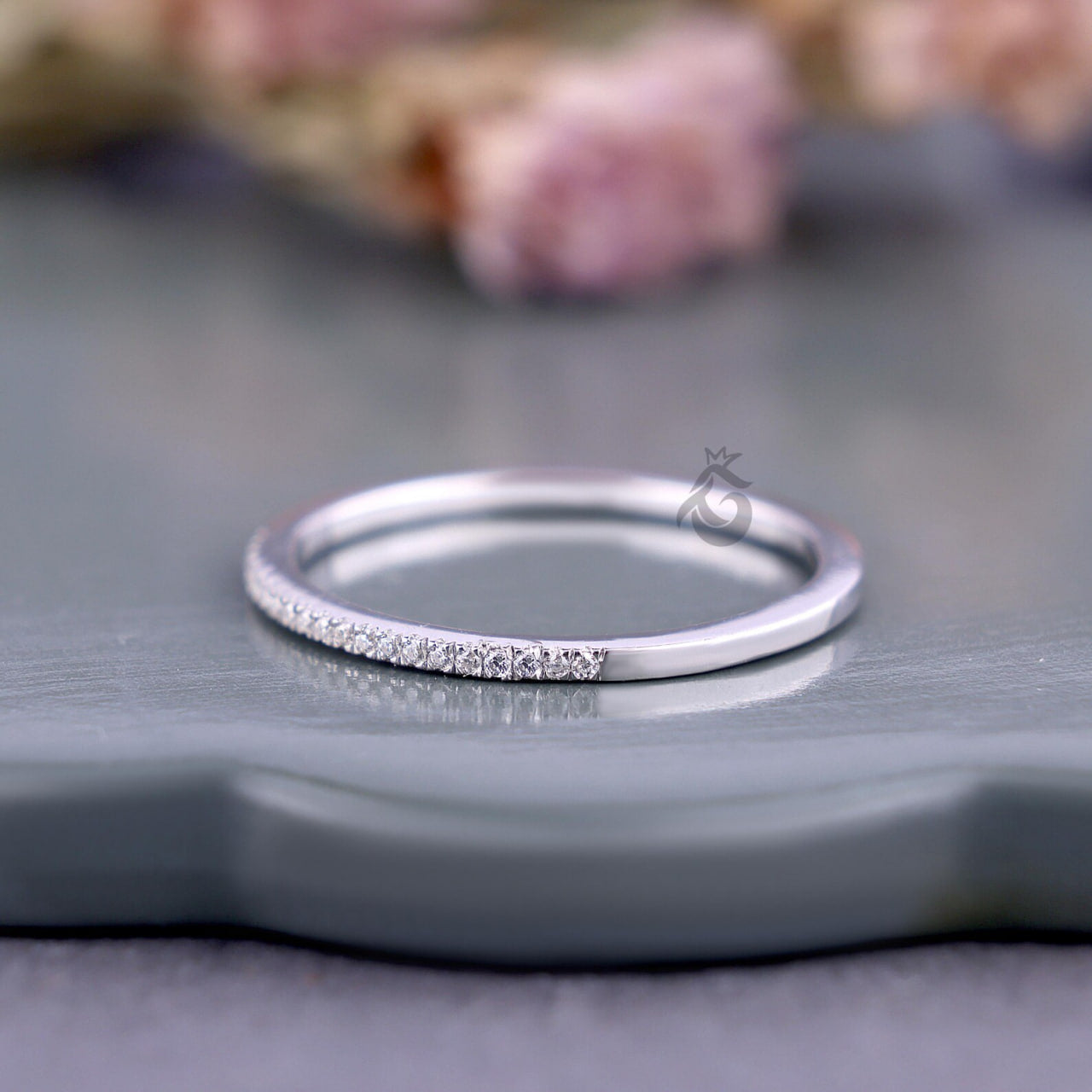 1.20MM Lab Diamond Half Eternity Band, 14K White Gold Dainty Ring