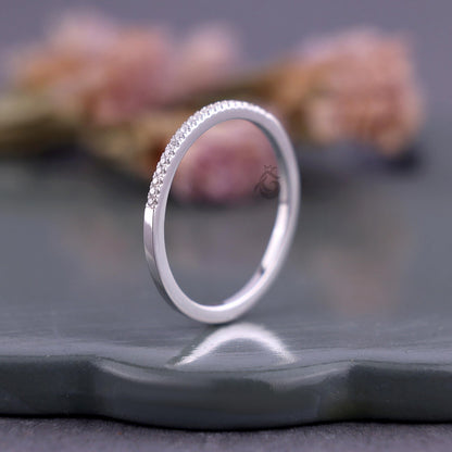 1.20MM Lab Diamond Half Eternity Band, 14K White Gold Dainty Ring